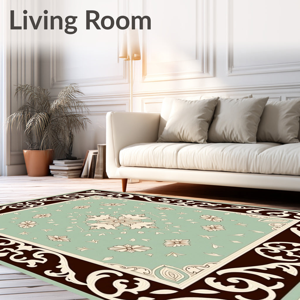 Vintage Teal Floral Medallion Garden Rug