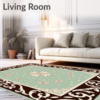 Vintage Teal Floral Medallion Garden Rug