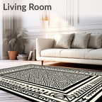 Abstract Black White Maze Border Rug