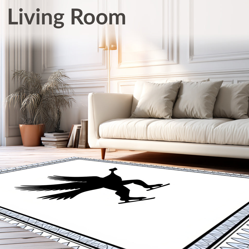 Black Skating Swan With Skates Border Rug