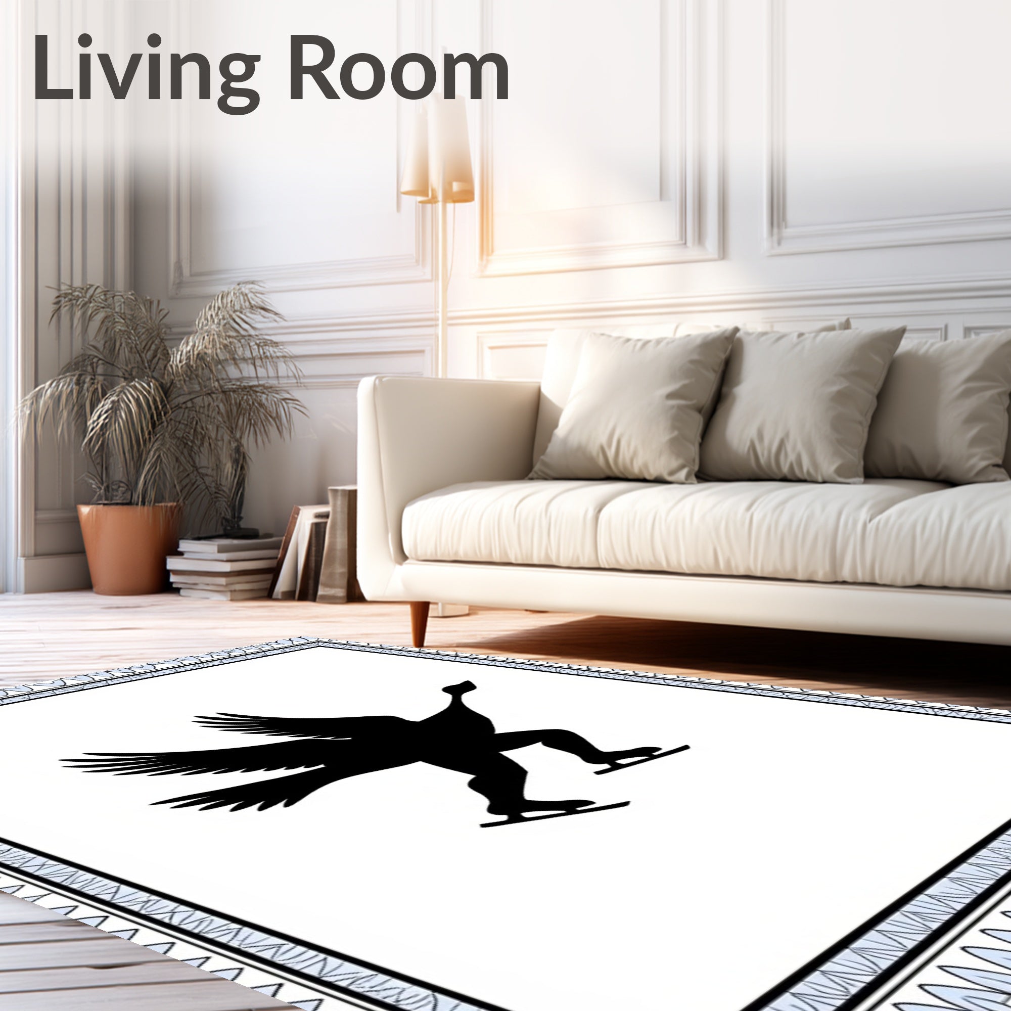 Black Skating Swan With Skates Border Rug