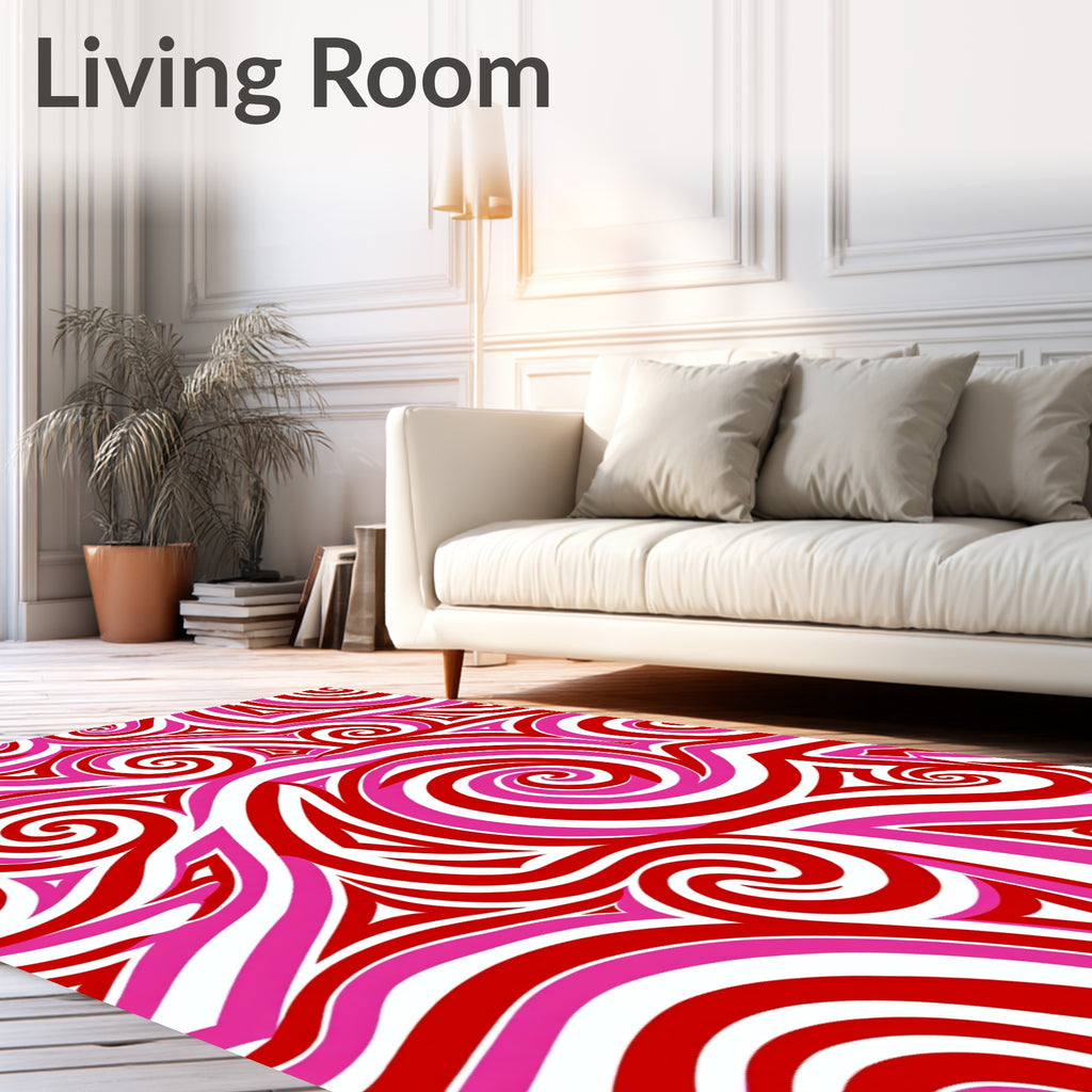 Crimson Pink Swirl Organic Forms Rug