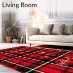 Red Black Gold Plaid Star Rug