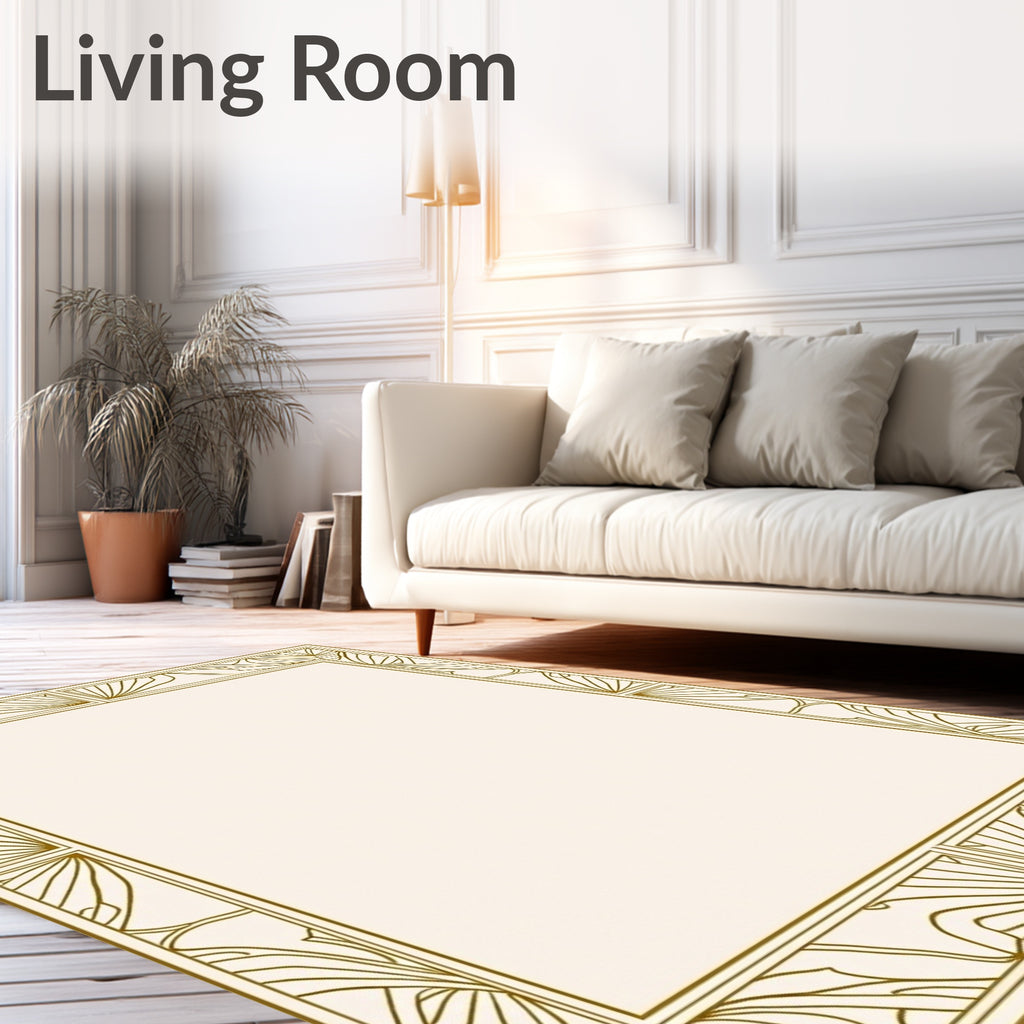 Golden Art Deco Sunburst Border Rug