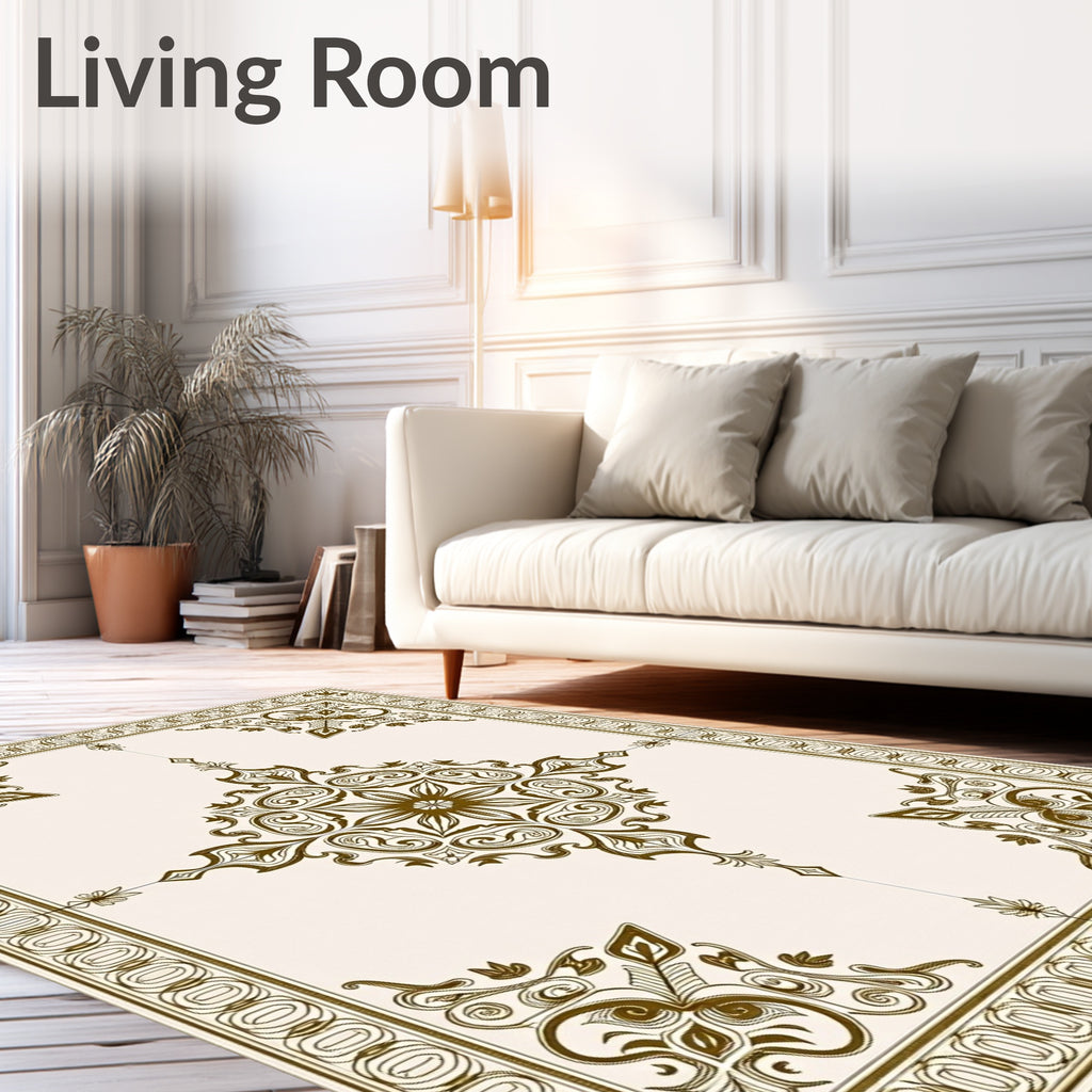 Antique Gold Ornate Floral Medallion Rug