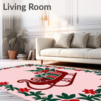 Festive Red Green Sleigh Gifts Garland Rug