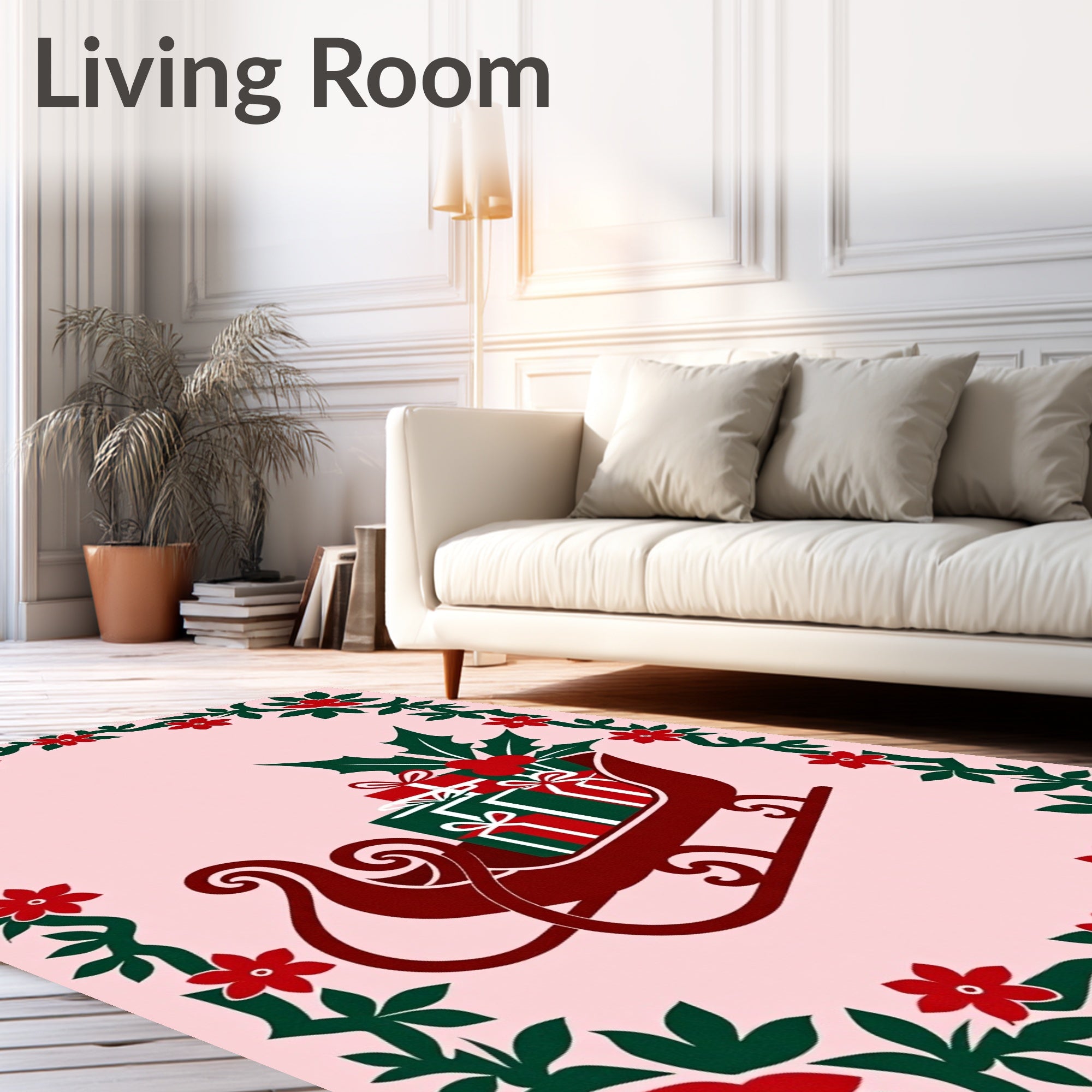 Festive Red Green Sleigh Gifts Garland Rug