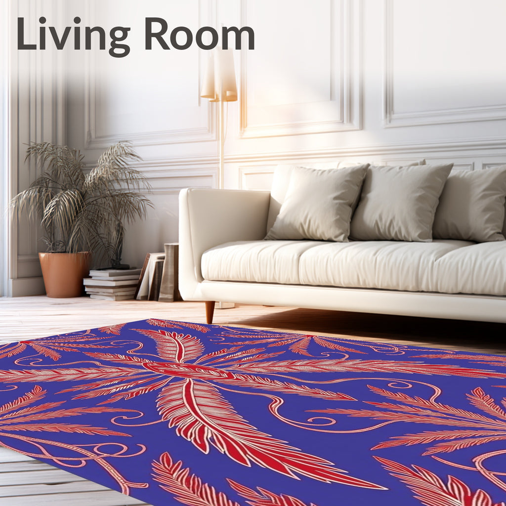 Crimson Feather Swirl Blue Rug