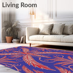 Crimson Feather Swirl Blue Rug