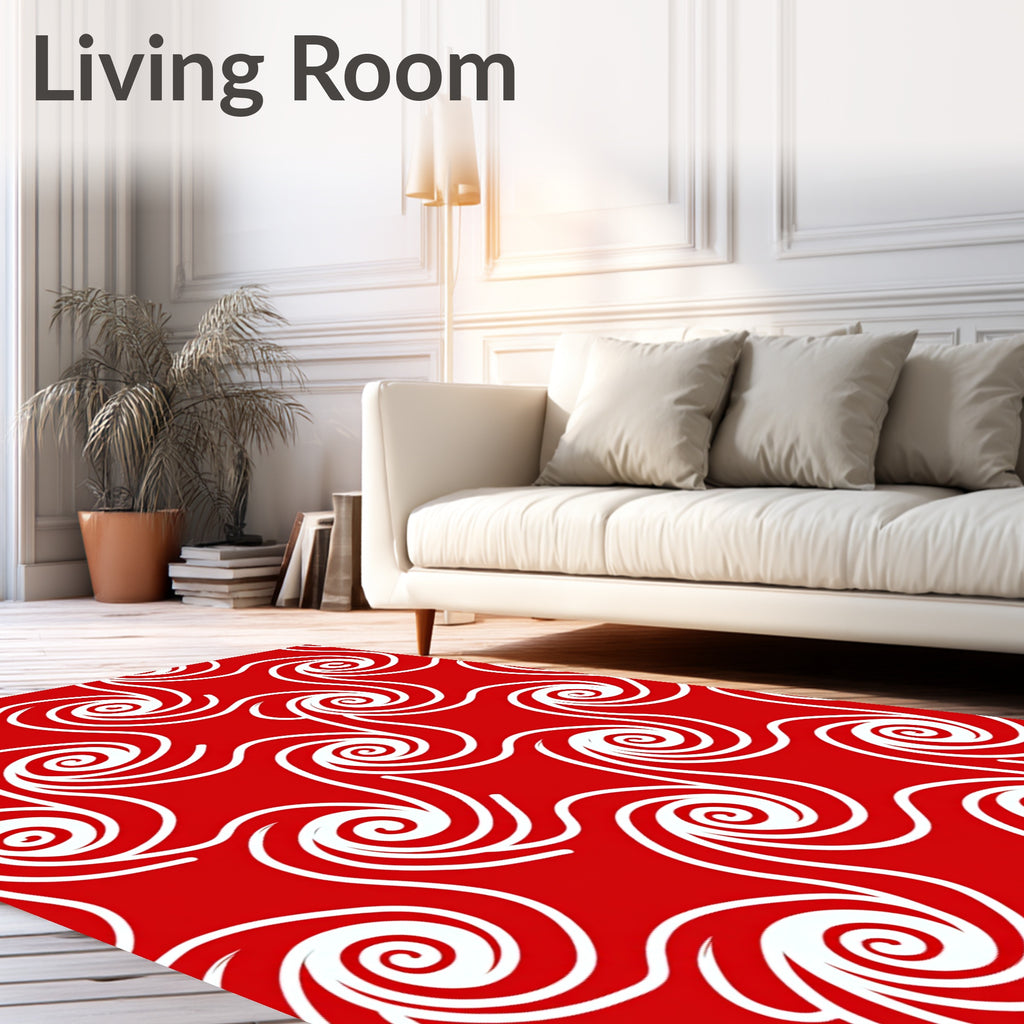 Crimson Swirl Curlicue Abstract Rug