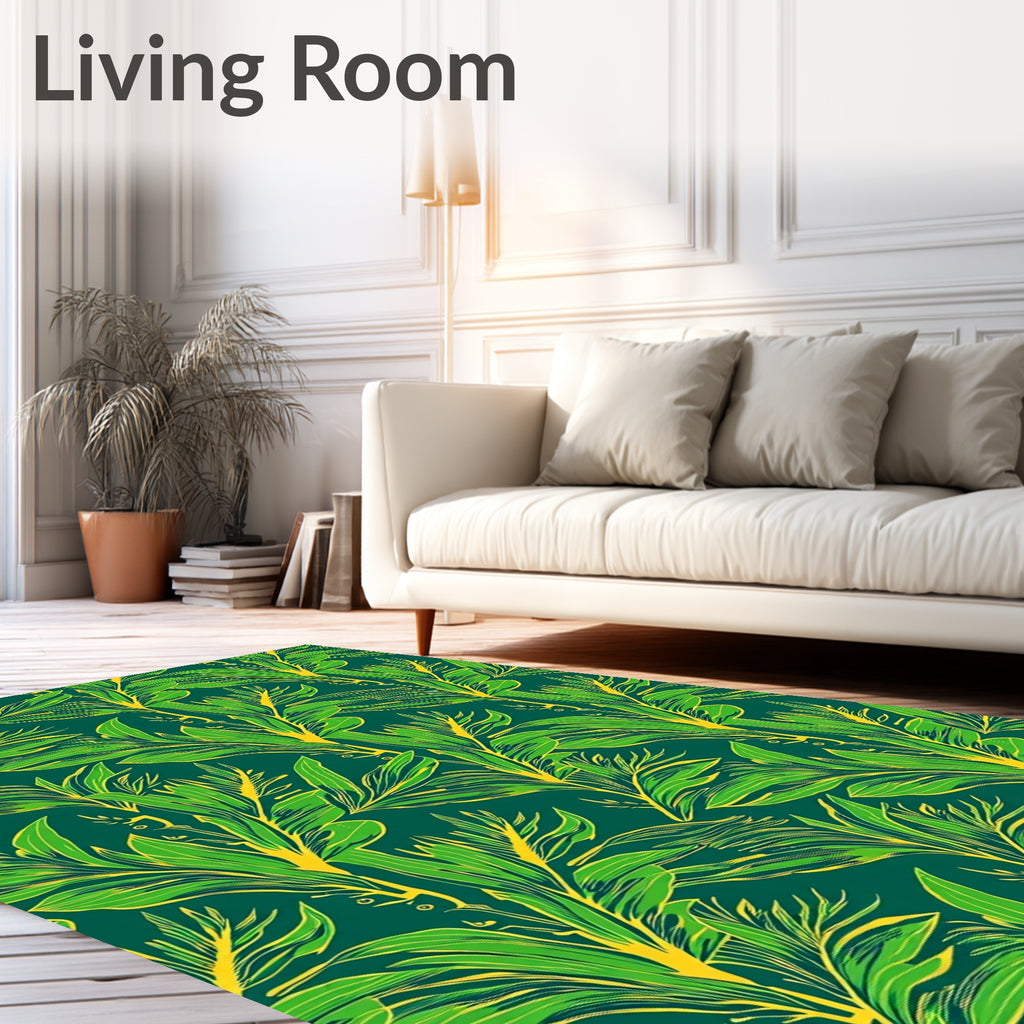 Verdant Jungle Branch Emerald Leaf Pattern Rug