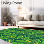 Verdant Jungle Branch Emerald Leaf Pattern Rug