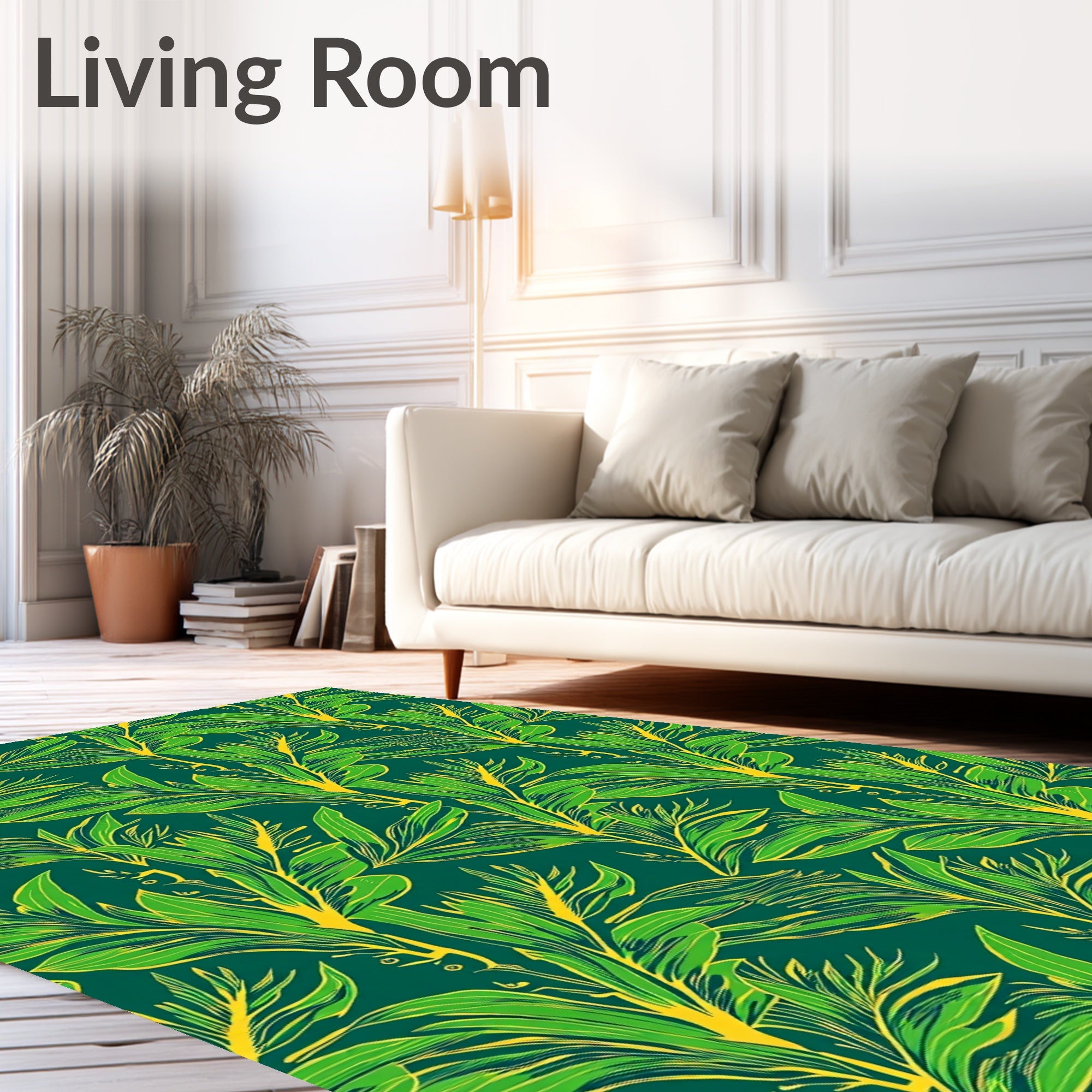 Verdant Jungle Branch Emerald Leaf Pattern Rug