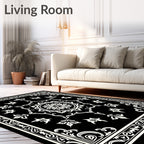 Black and White Floral Medallion Border Rug