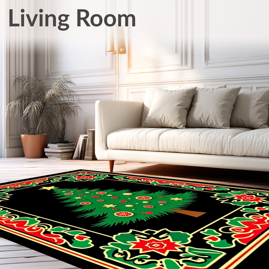 Festive Red Green Star Christmas Tree Rug