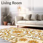 Golden Floral Scrollwork Medallion Rug