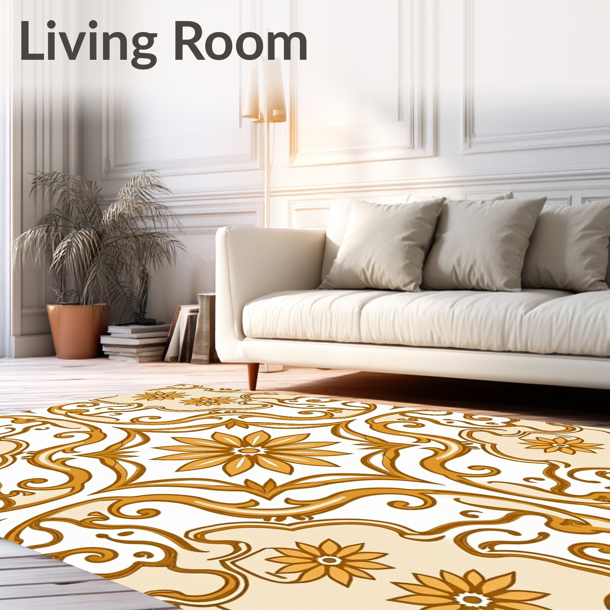 Golden Floral Scrollwork Medallion Rug