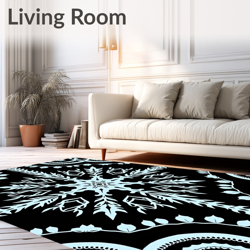 Sky Blue Snow Flake Mandala Rug