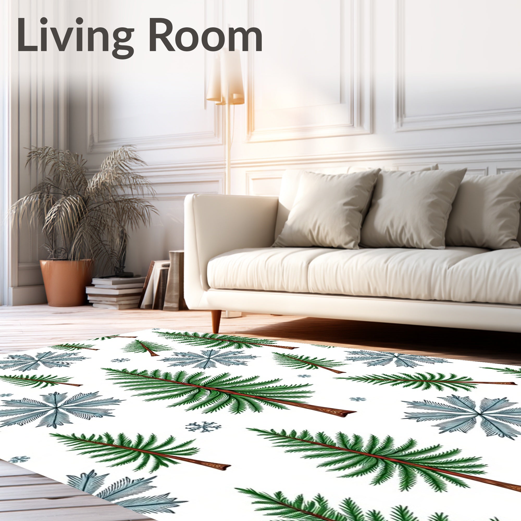 Green Pine Trees Blue Snowflakes Rug