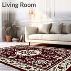 Deep Burgundy Ivory Floral Medallion Rug