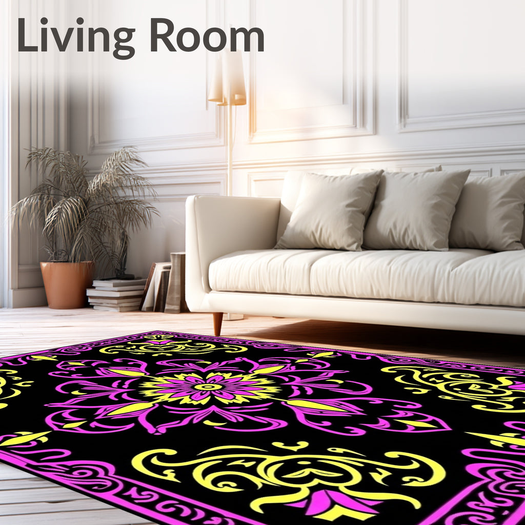 Vibrant Pink Yellow Floral Medallion Rug