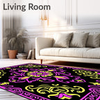Vibrant Pink Yellow Floral Medallion Rug