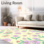 Soft Peach Mint Daisy Floral Field Rug