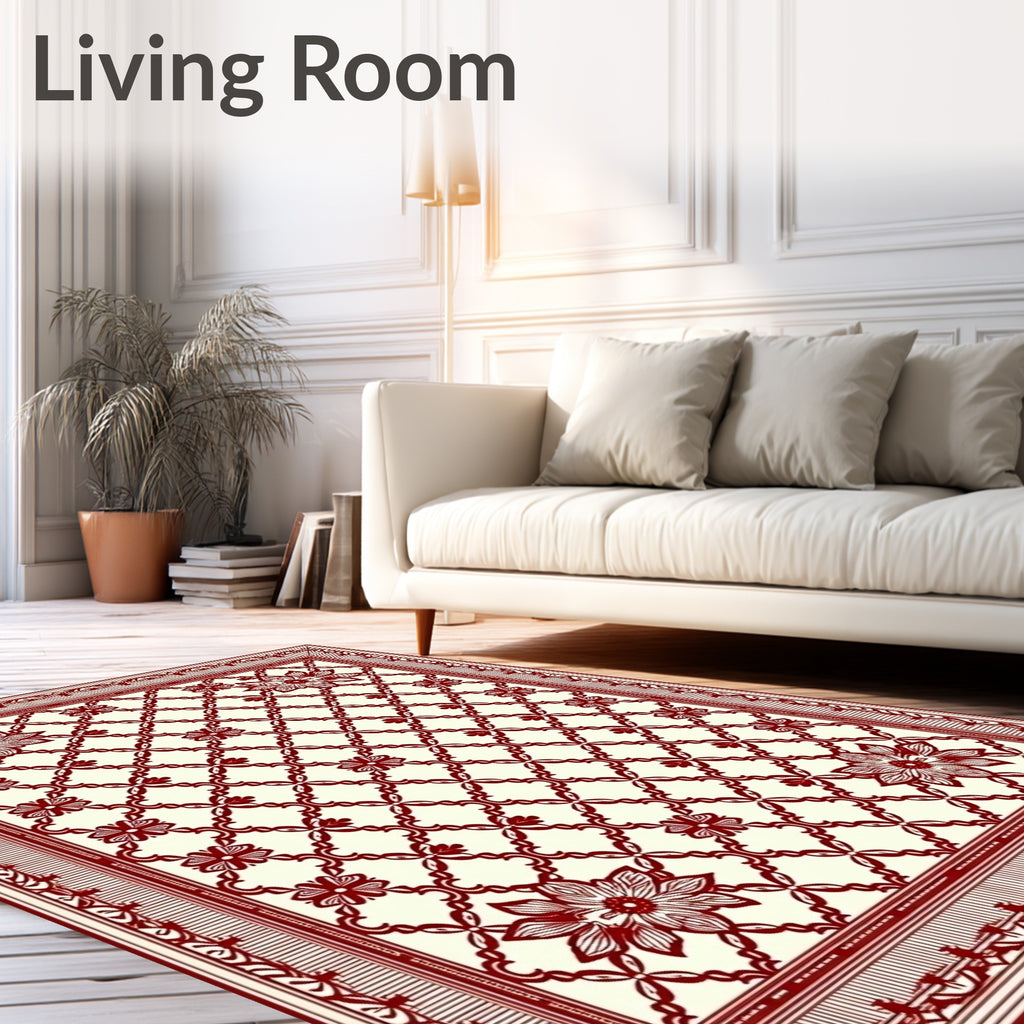 Crimson Floral Lattice Border Rug