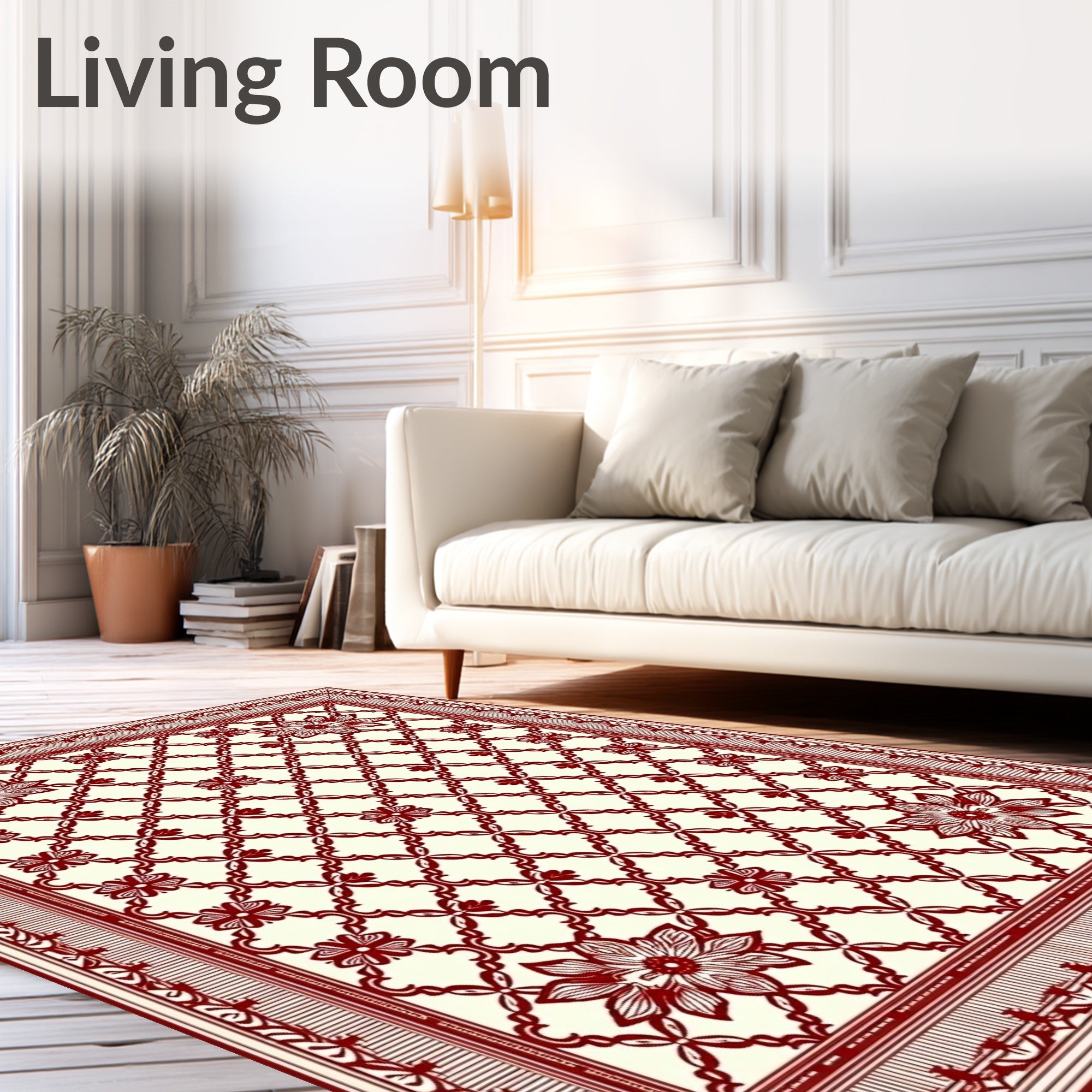 Crimson Floral Lattice Border Rug