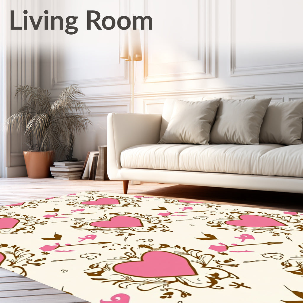 Pink Heart Ornate Scrollwork Romance Rug