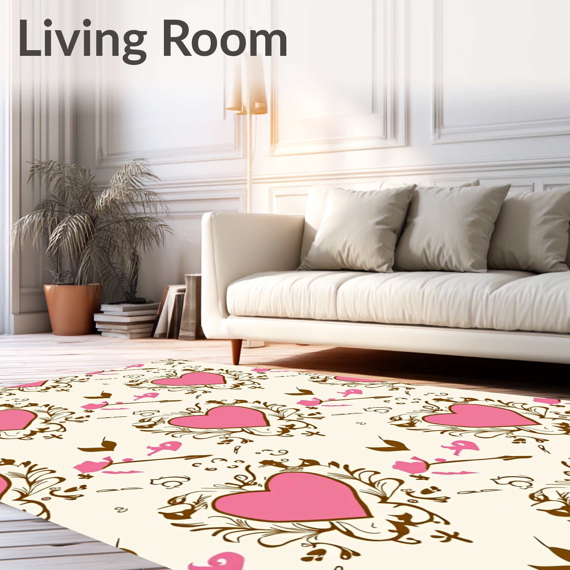 Pink Heart Ornate Scrollwork Romance Rug