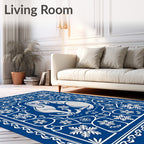 Blue Silver Festive Dog Snowflake Border Rug