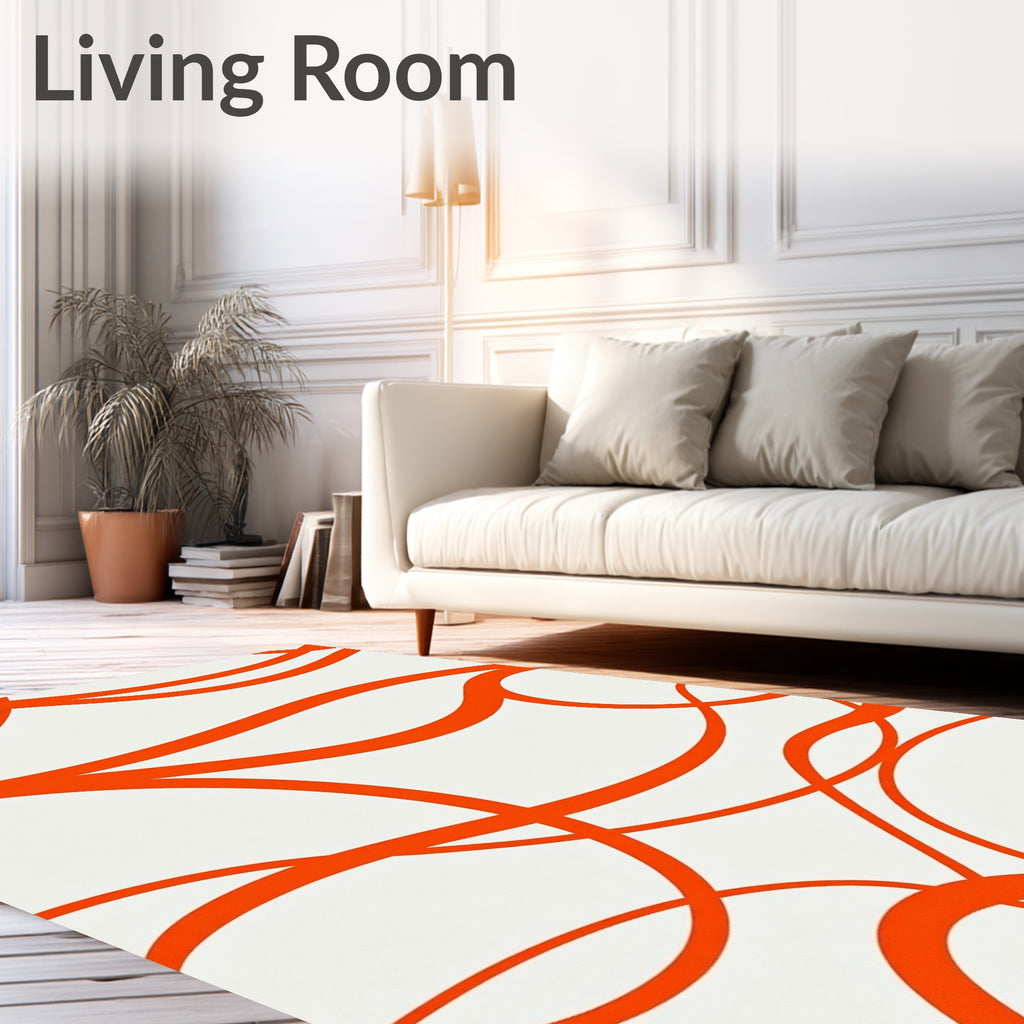 Vibrant Orange Swirl Abstract Rug