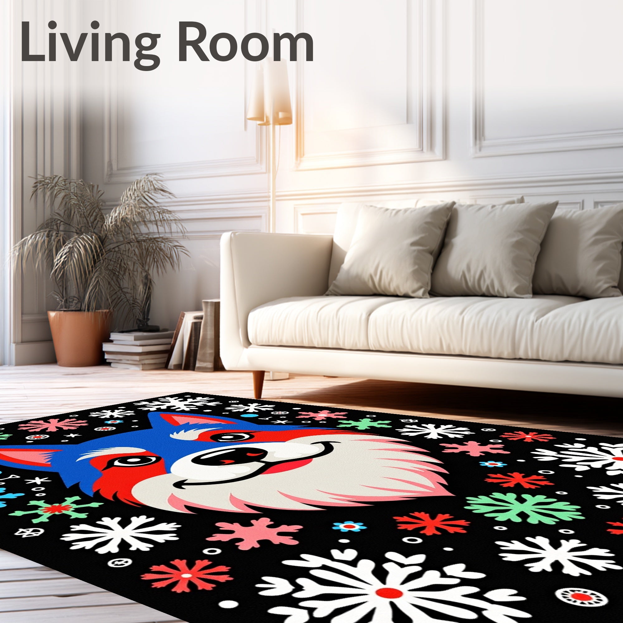Whimsical Blue Wolf Snowflakes Rug
