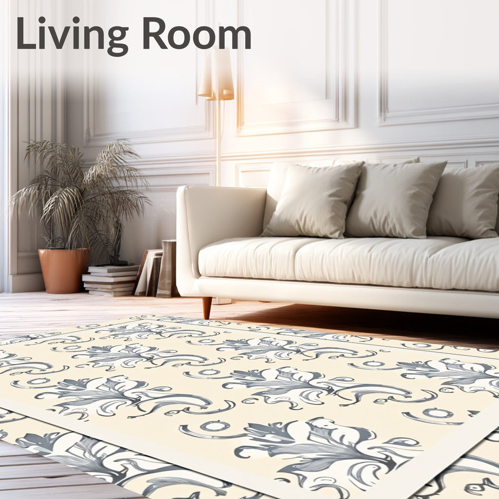 Ivory Light Gray Floral Scroll Rug