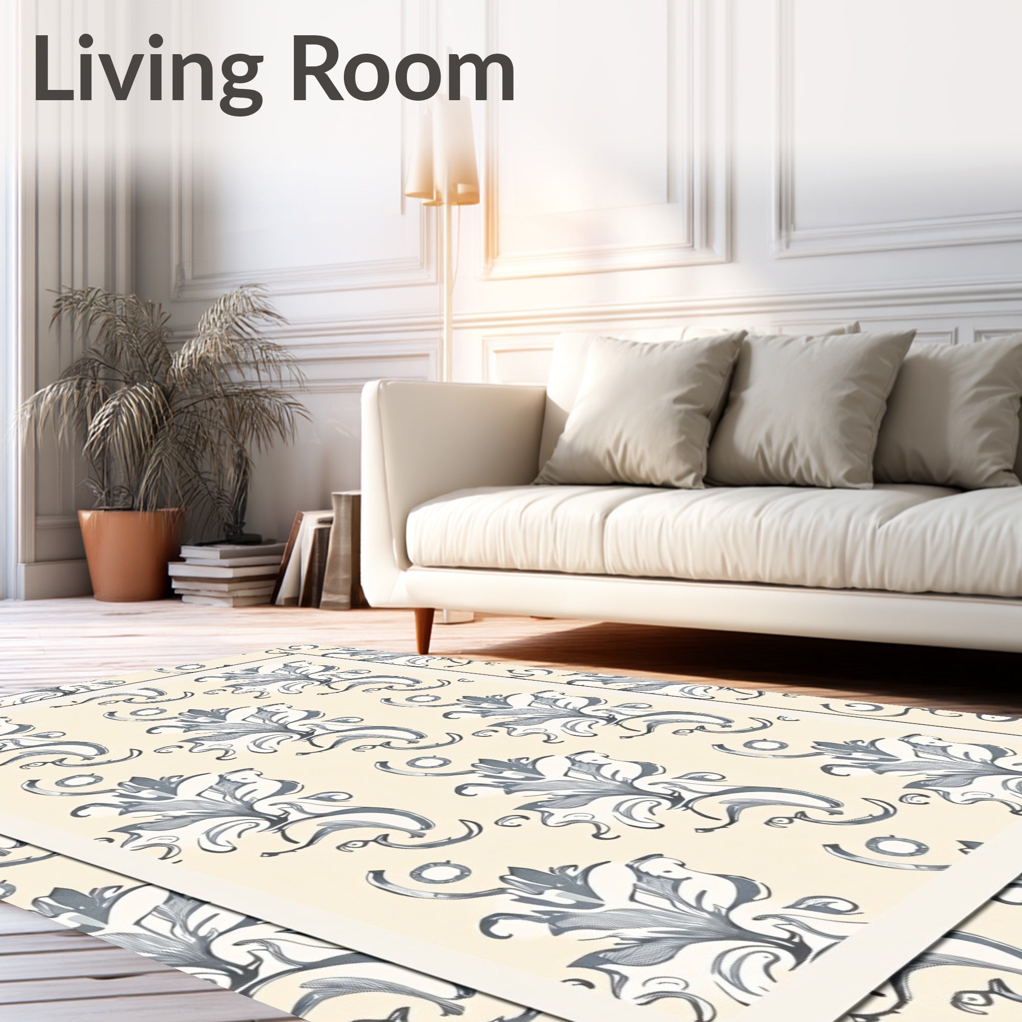 Ivory Light Gray Floral Scroll Rug