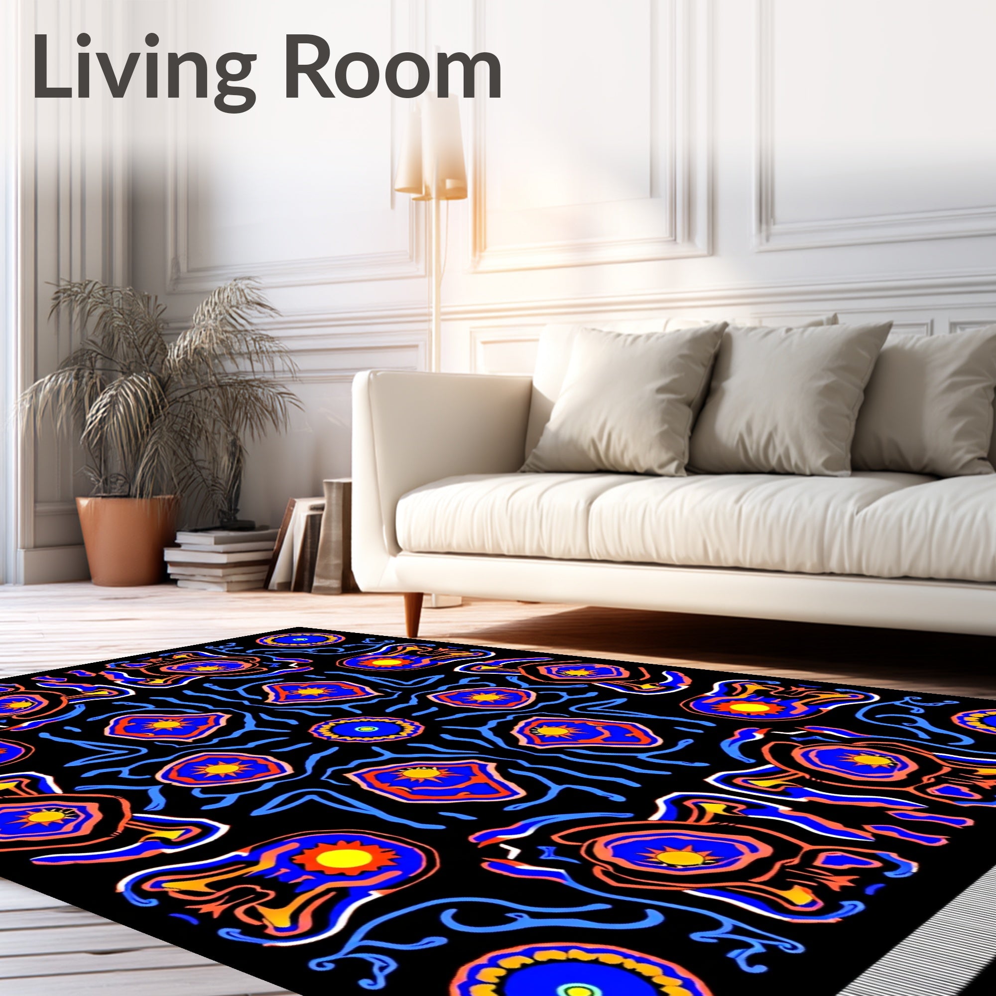Bold Blue Sunburst Mandala Rug