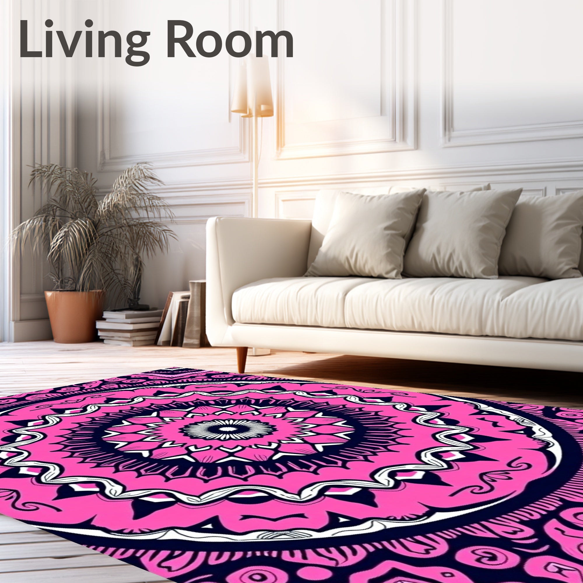 Vibrant Pink Starburst Mandala Rug