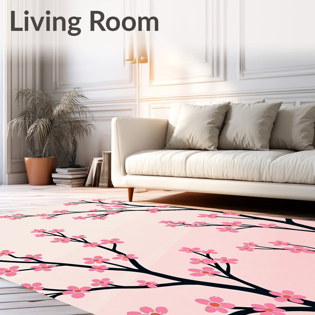 Pink Blossom Cherry Branches Art Rug