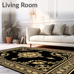 Golden Black Ornate Medallion Rug