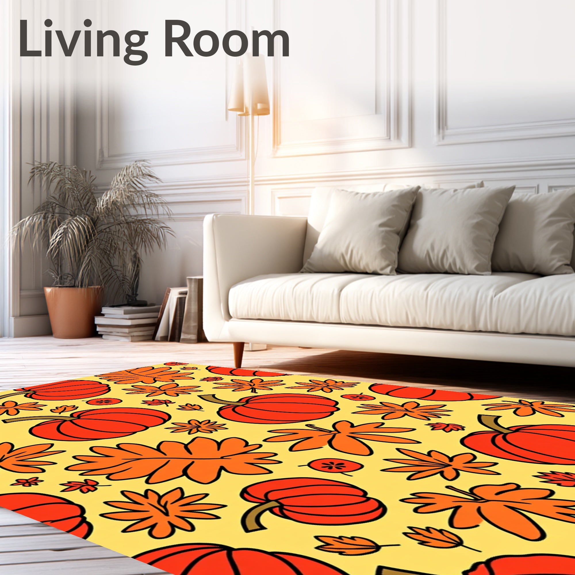 Autumn Pumpkin Leaf Collage Rug