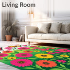 Vibrant Floral Garden with Butterflies Rug