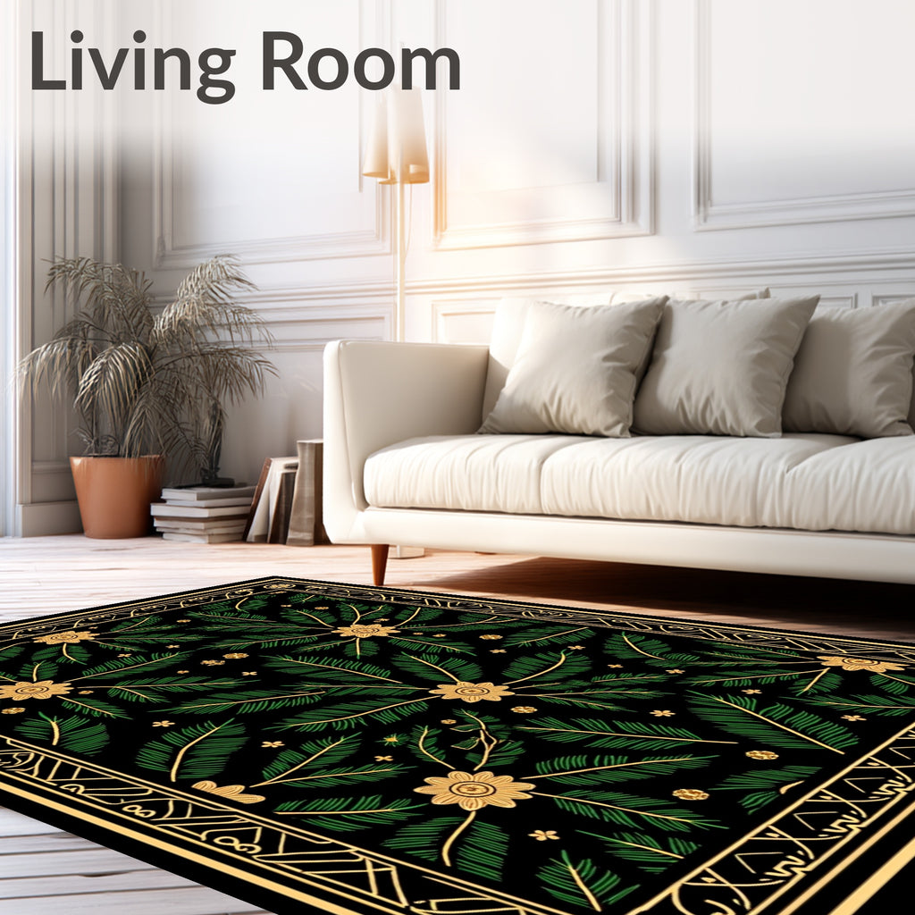 Art Nouveau Emerald Floral Foliage Rug