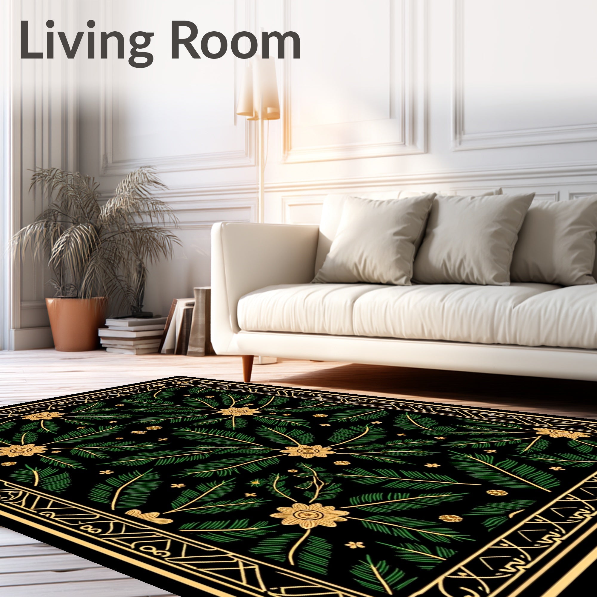 Art Nouveau Emerald Floral Foliage Rug
