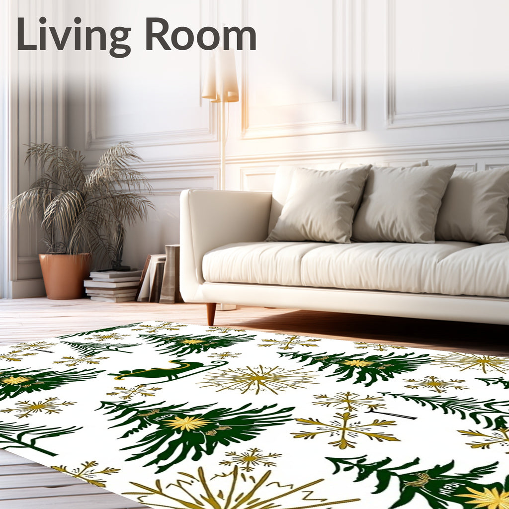 Green Pine Snowflakes Gold Sleigh Rug
