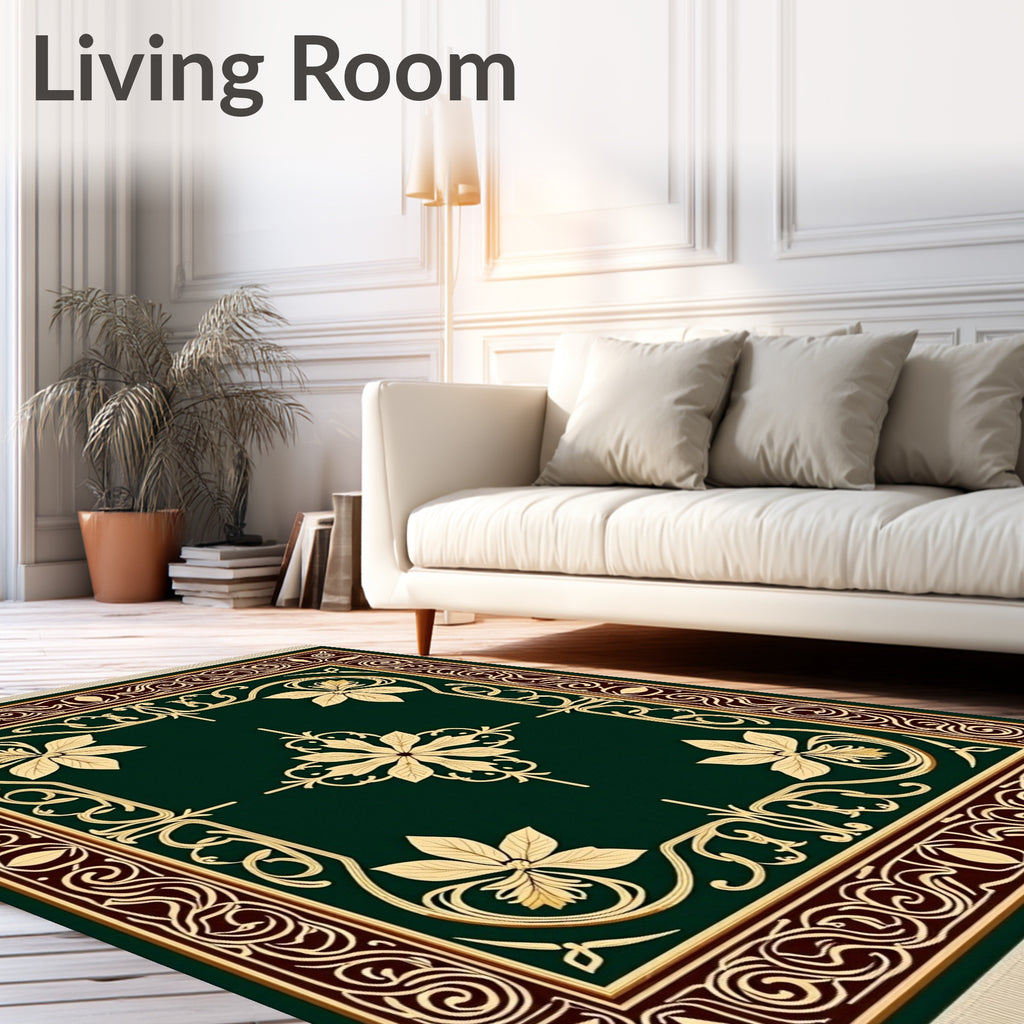 Elegant Emerald Floral Scroll Rug