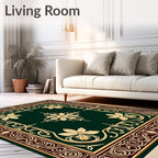 Elegant Emerald Floral Scroll Rug