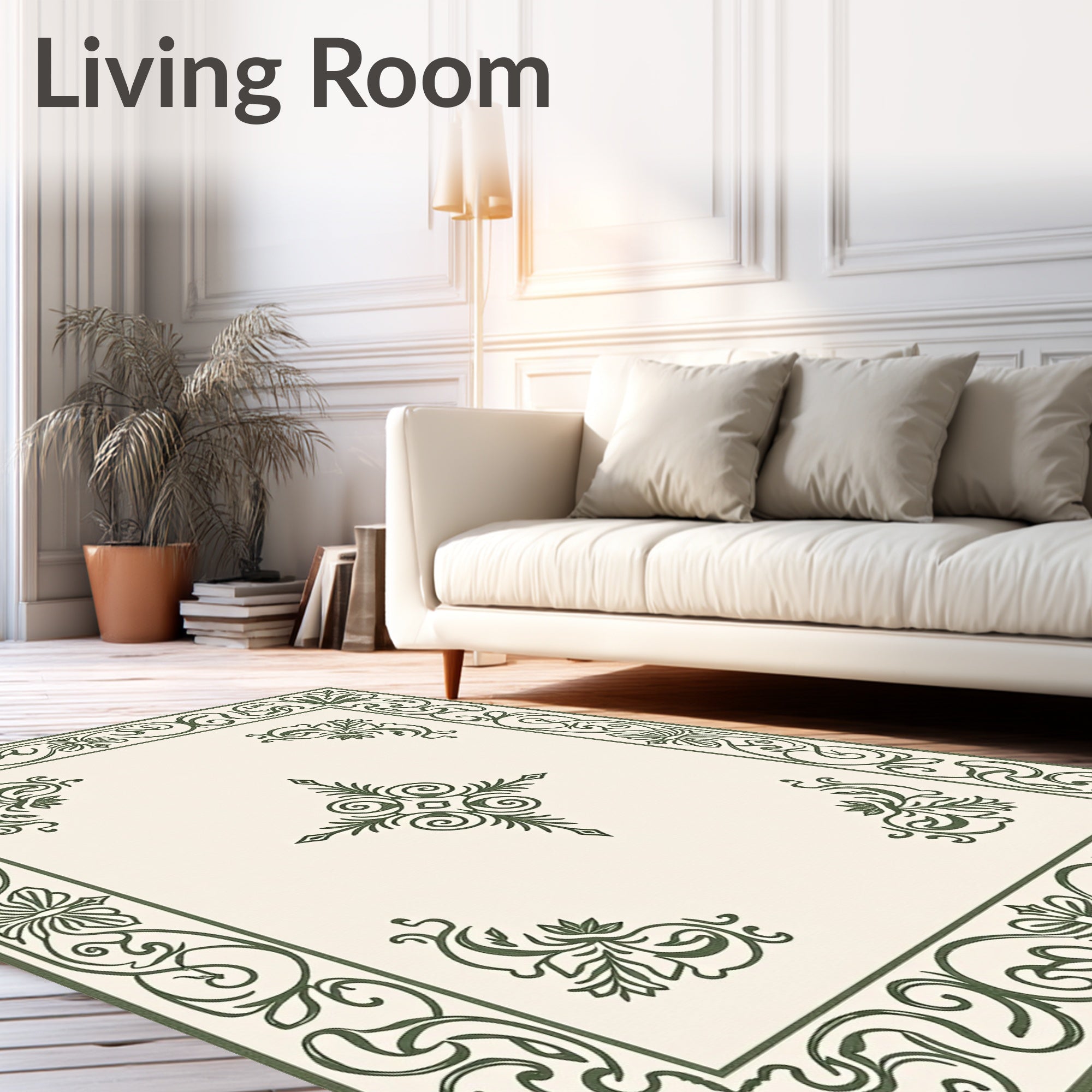 Antique Green Scrollwork Border Rug