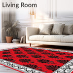 Crimson Black Floral Border Rug