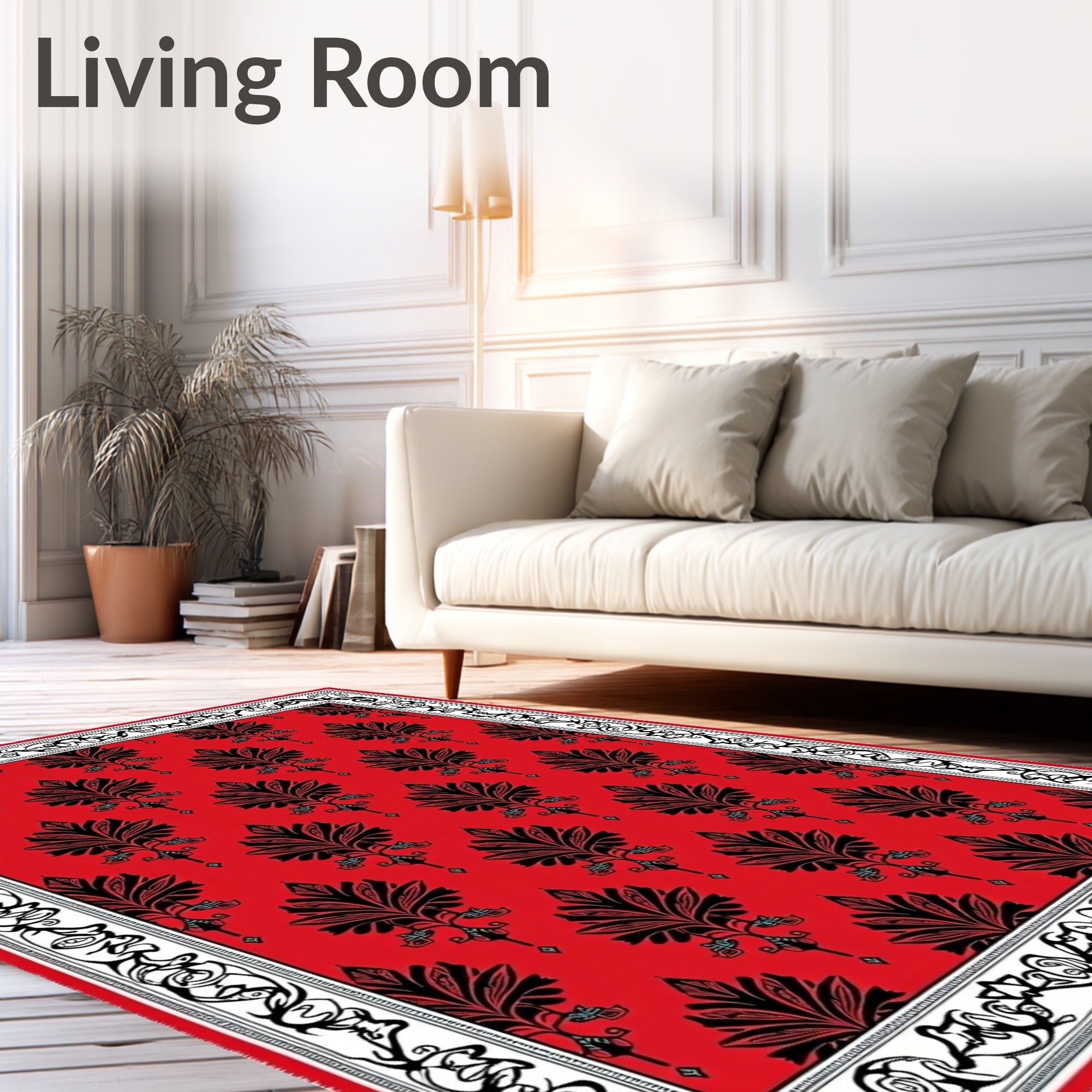 Crimson Black Floral Border Rug